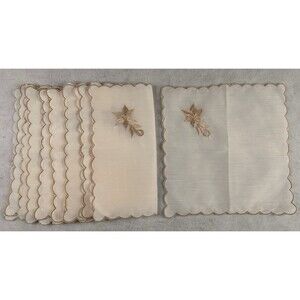 Lot Of 8 Unbranded Beige Napkins Cloth Embroidered Floral